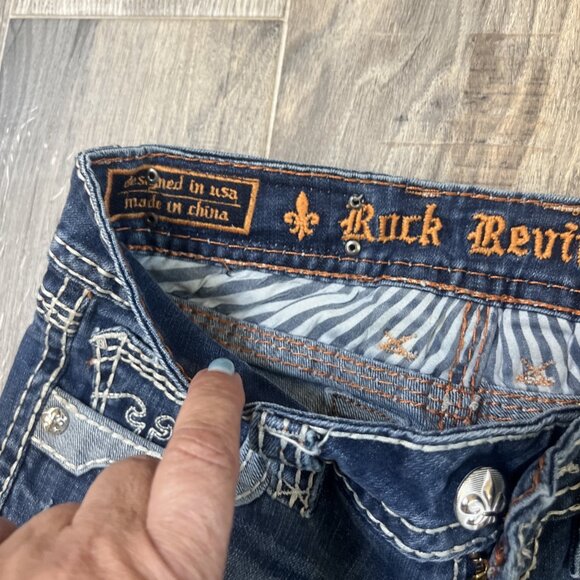 Rock Revival Jeans Womens 26 Alanis Bootcut Stonewash Rhinestone Embellished - Picture 9 of 13